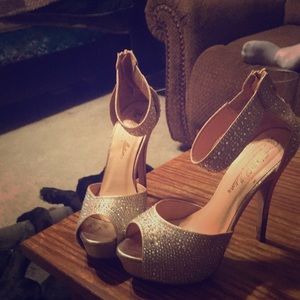 Peep toe diamond studded ankle strapped high heels